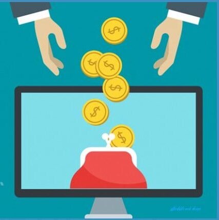 Affordable web design concept with coins dropping into a wallet on a computer screen, symbolizing cost-effective website development.